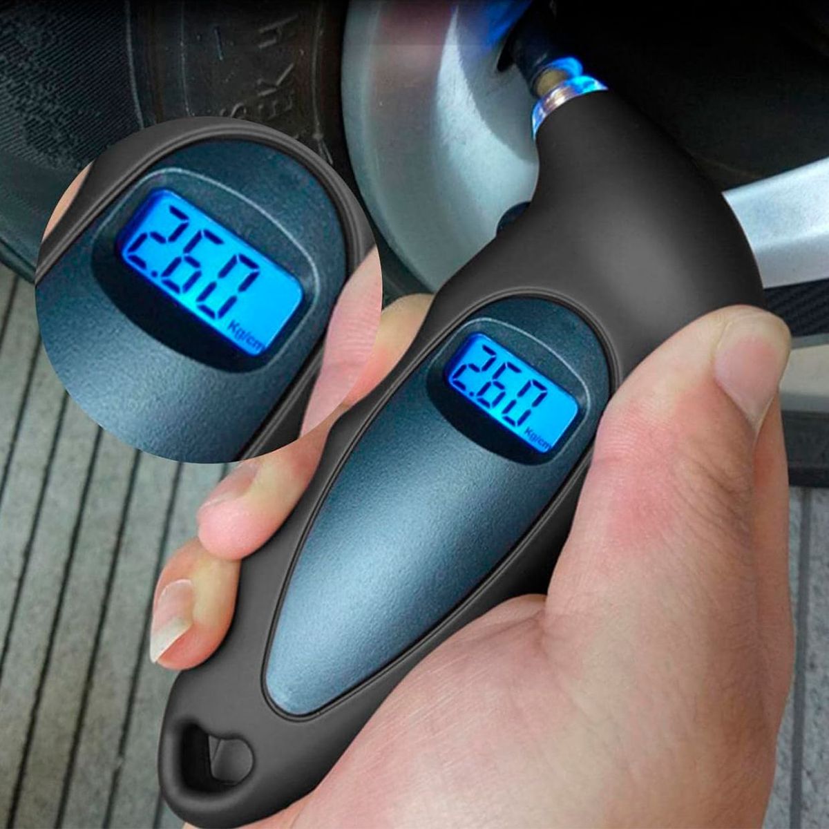 GENERICO - Medidor De Presión Digital Negro Neumáticos Auto Camionetas