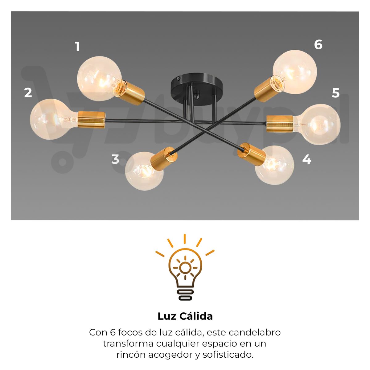 BUYPAL - Candelabro Colgante de Hierro Decoración Dorado Incluye Focos Calido