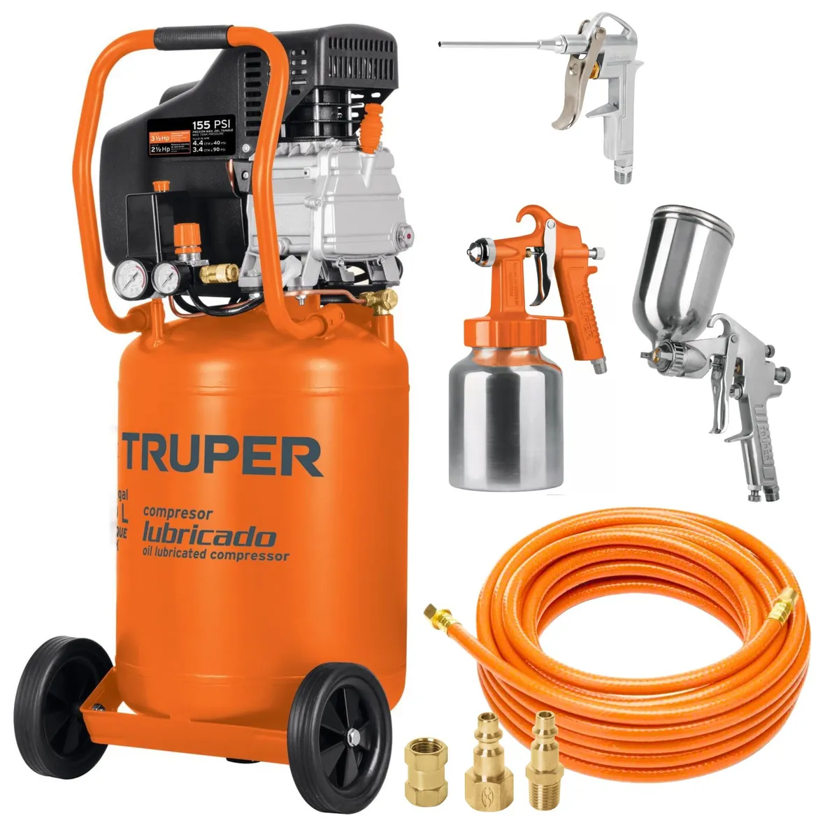 TRUPER - Kit Compresora de aire 50L manguera pistola para pintar sopletear