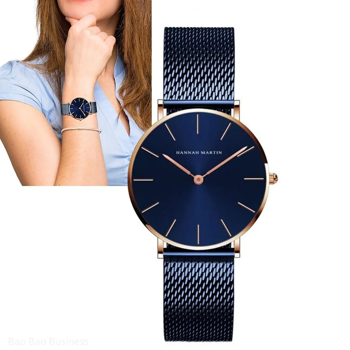 HANNAH MARTIN - Relojes Dama Análogo de Metal Acero Inoxidable Azul Hannah Martin Moda