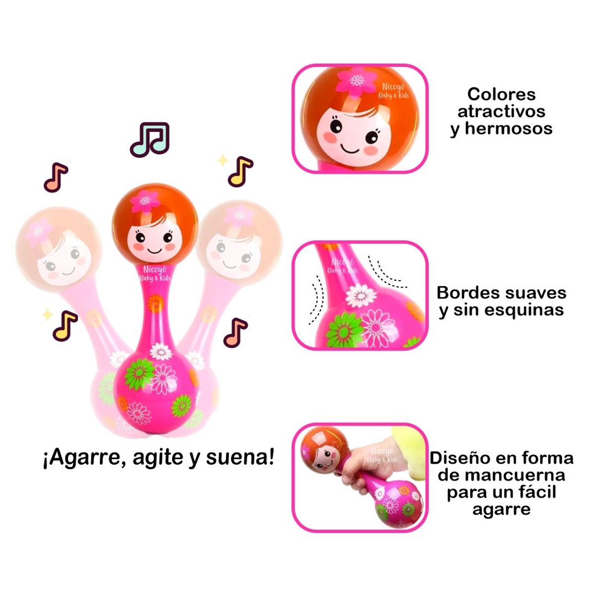 BABY - Juguete Mi Primera Maraca Sonajero para Bebés ROSADO
