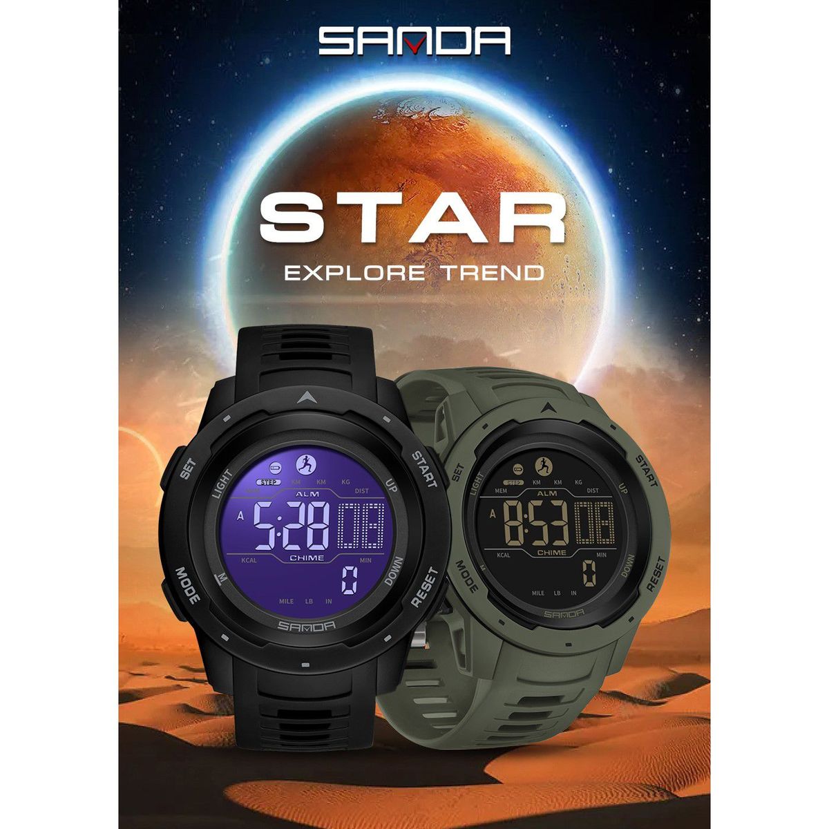 SANDA - Reloj Hombre SANDA 2145 Verde STAR Digital