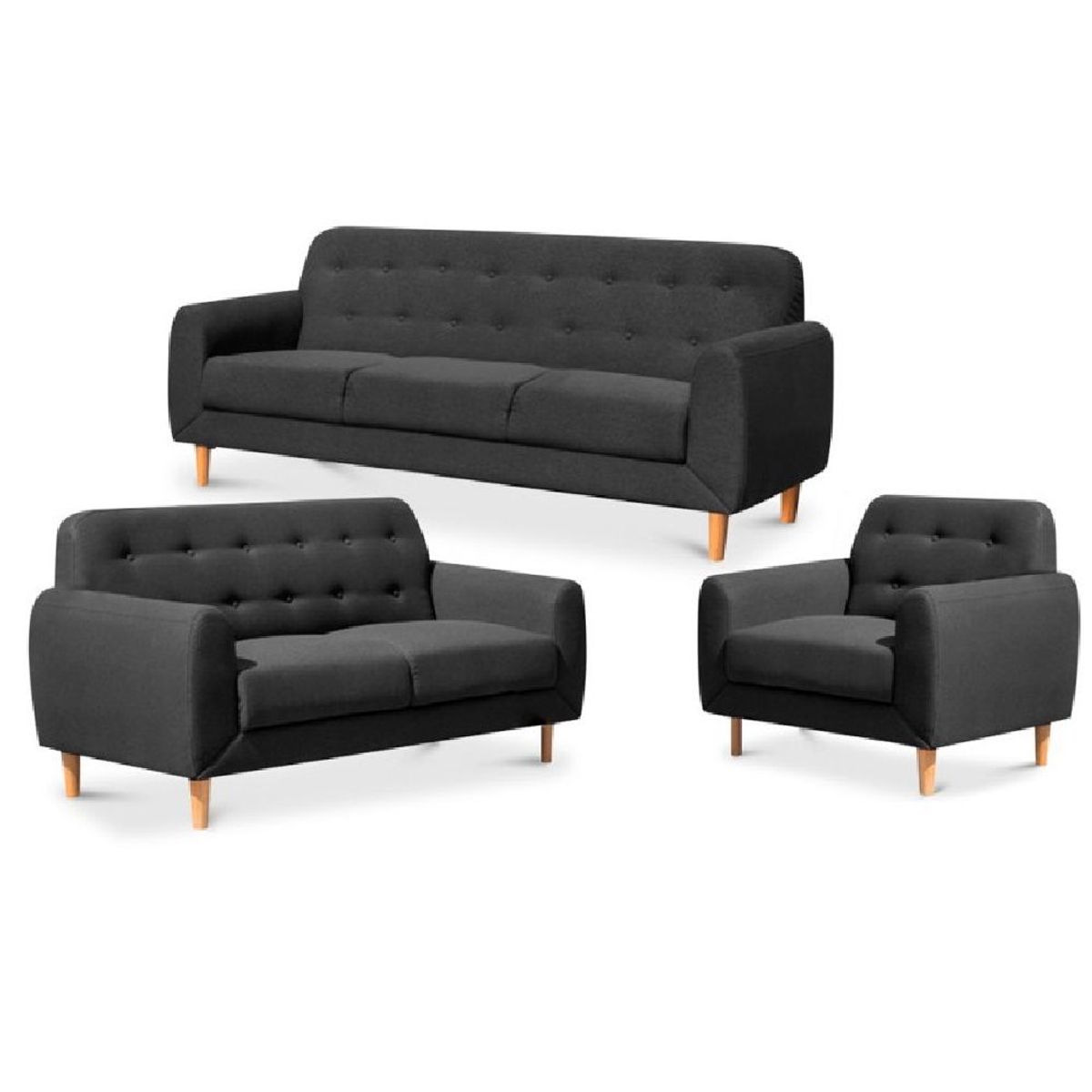 ALTO HOGAR - Juego de Sala Vintage 3 2 1 Moi Negro