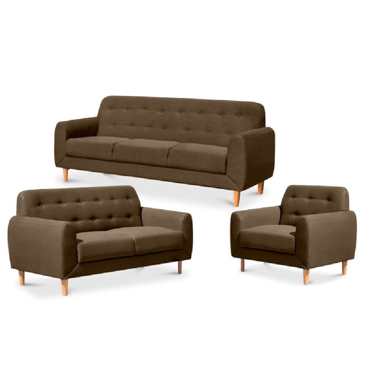 ALTO HOGAR - Juego de Sala Vintage 3 2 1 Moi Marrón