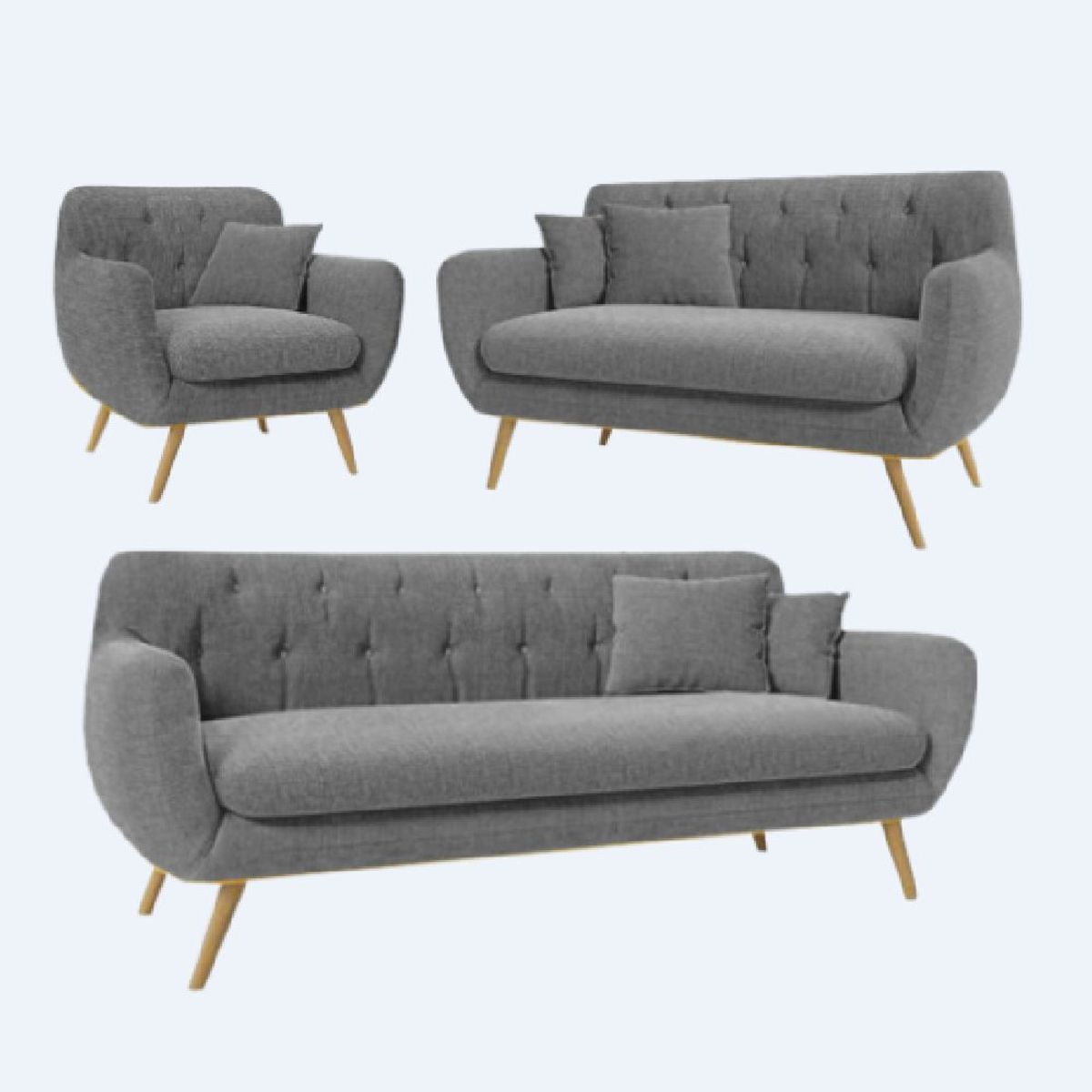 ALTO HOGAR - Juego de Sala Vintage 3 2 1 Mia Gris