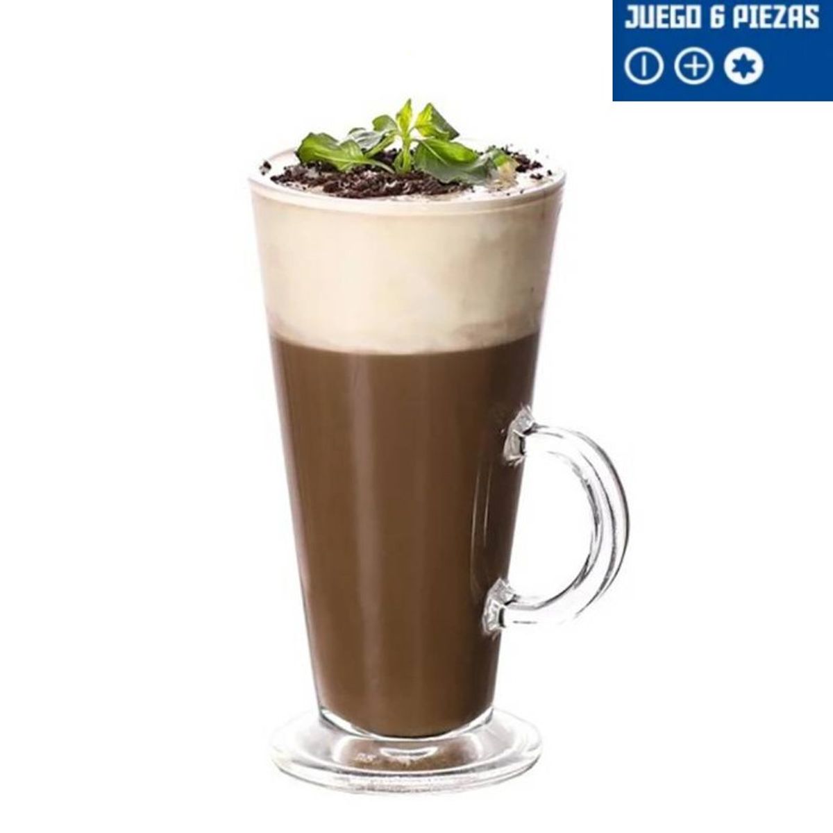 GENERICO - Juego de 6 Tazas Vidrio Irlandesa Alta para Café Capuccino