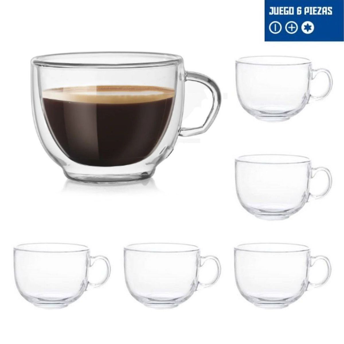 GENERICO - Juego de 6 tazas de Vidrio para Cafe Te Capuccino Redonda 440 ML