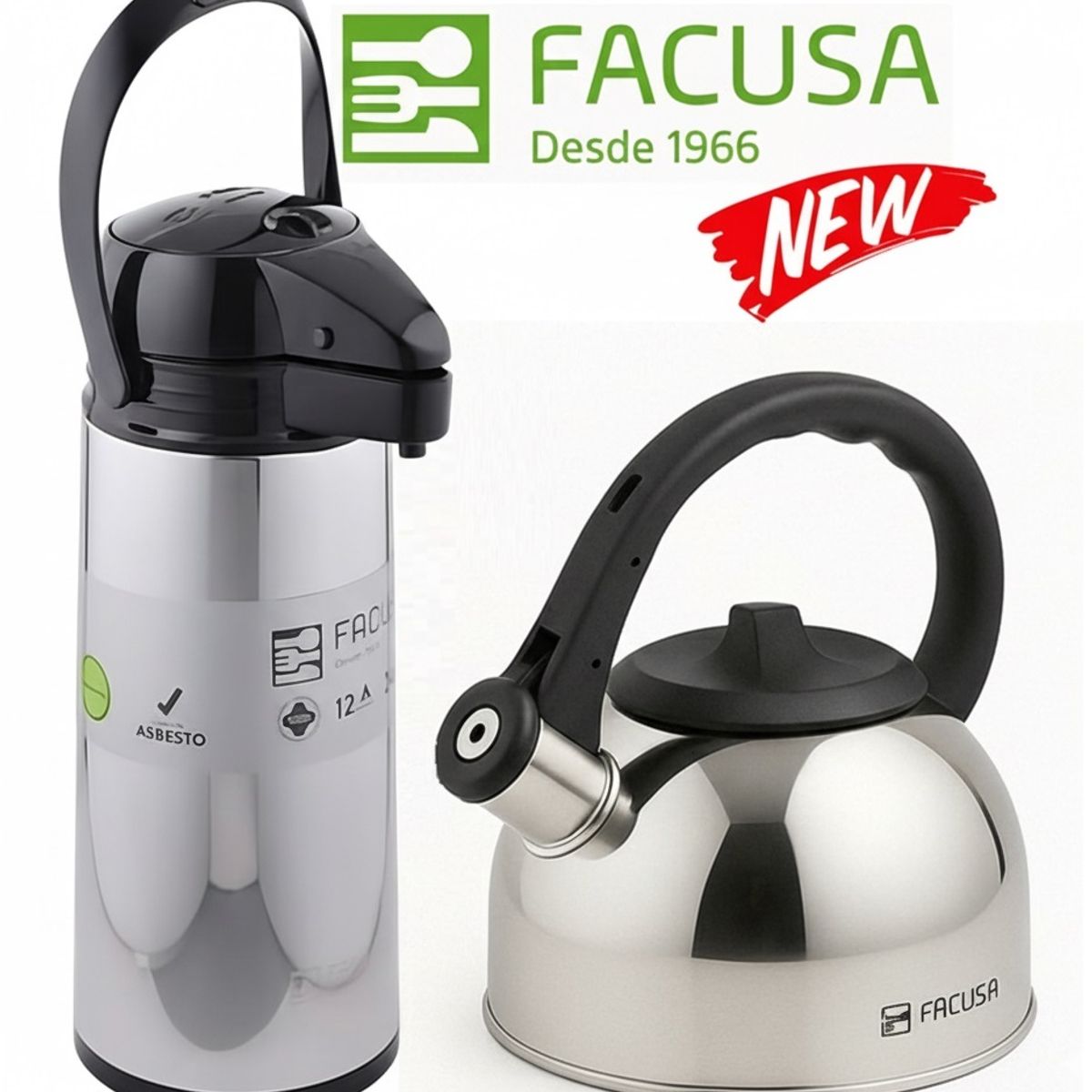 FACUSA - Combo Tetera 2.5 Lt. Acero Inoxidable + Termo Sifón 1.9 Lt. Facusa