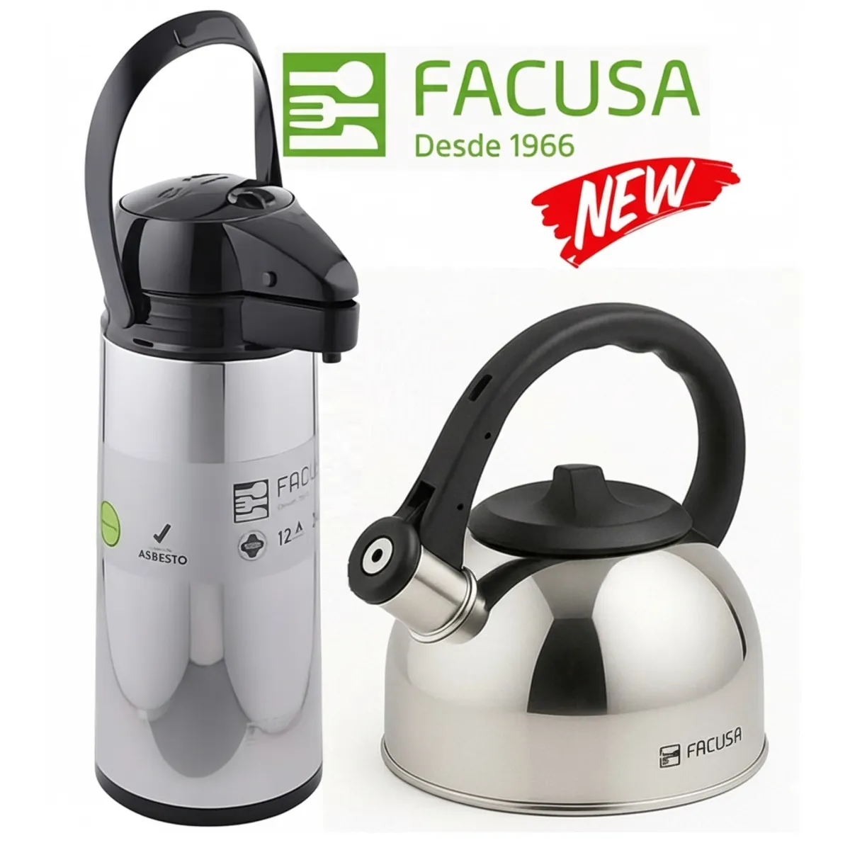 FACUSA - Combo Tetera 2.5 Lt. Acero Inoxidable + Termo Sifón 1.9 Lt. Facusa