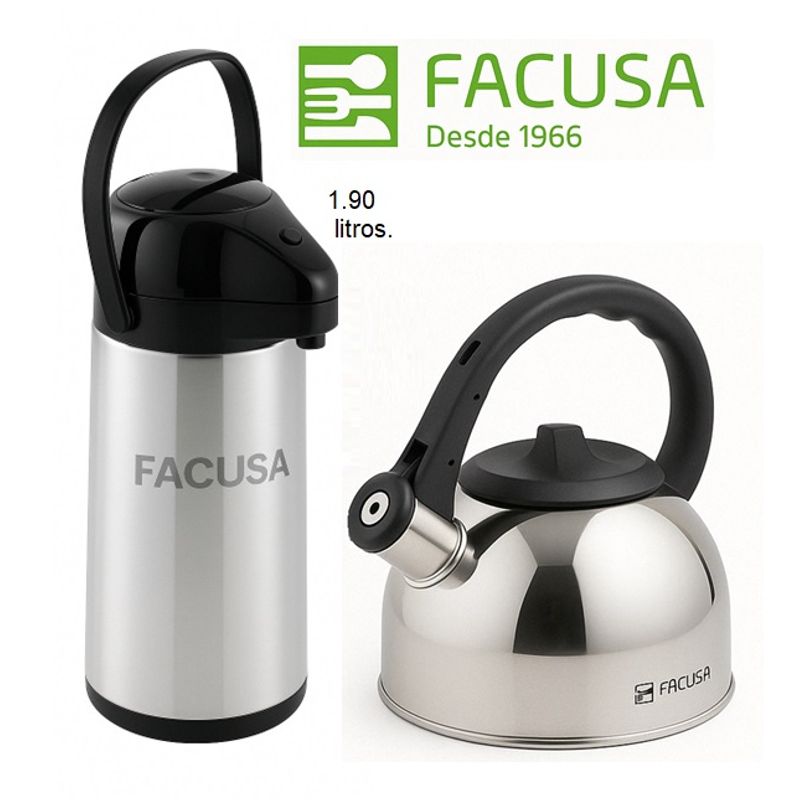 FACUSA - Combo Tetera 2.5 Lt. Acero Inoxidable + Termo Sifón 1.9 Lt. Facusa