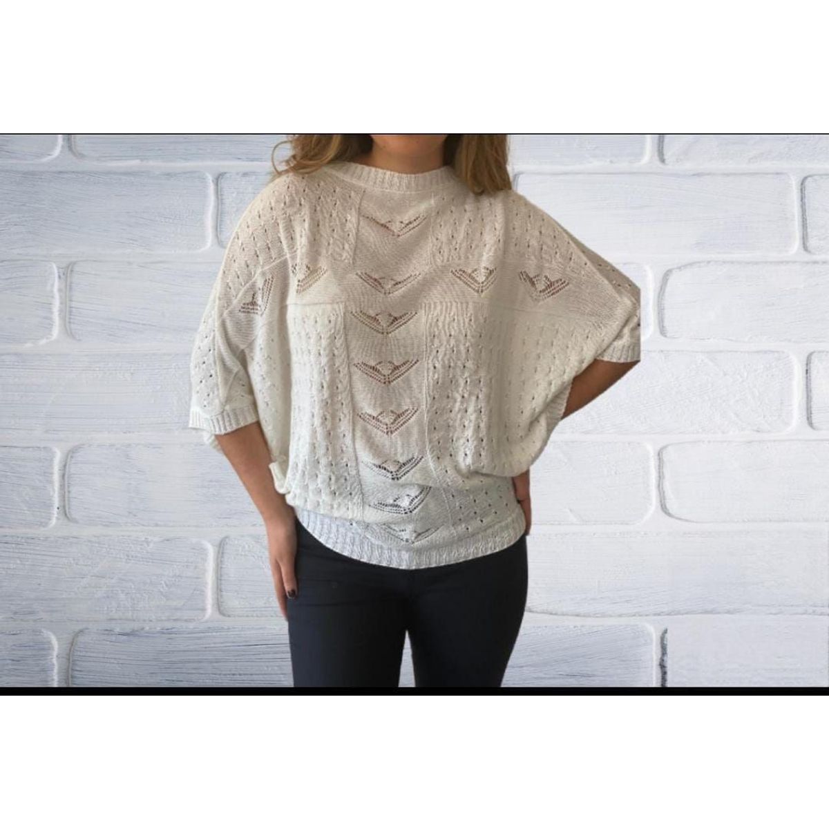 GENERICO - Chompa calada Blanca mujer Mandalay Knits.