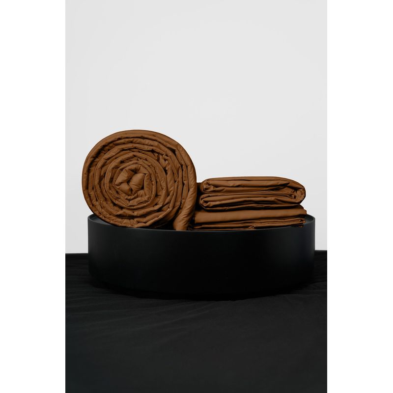 COBITEX HOME - Sábanas + Plumón Hipoalergénico + Funda Plumón Queen Chocolate 100 Algodón.