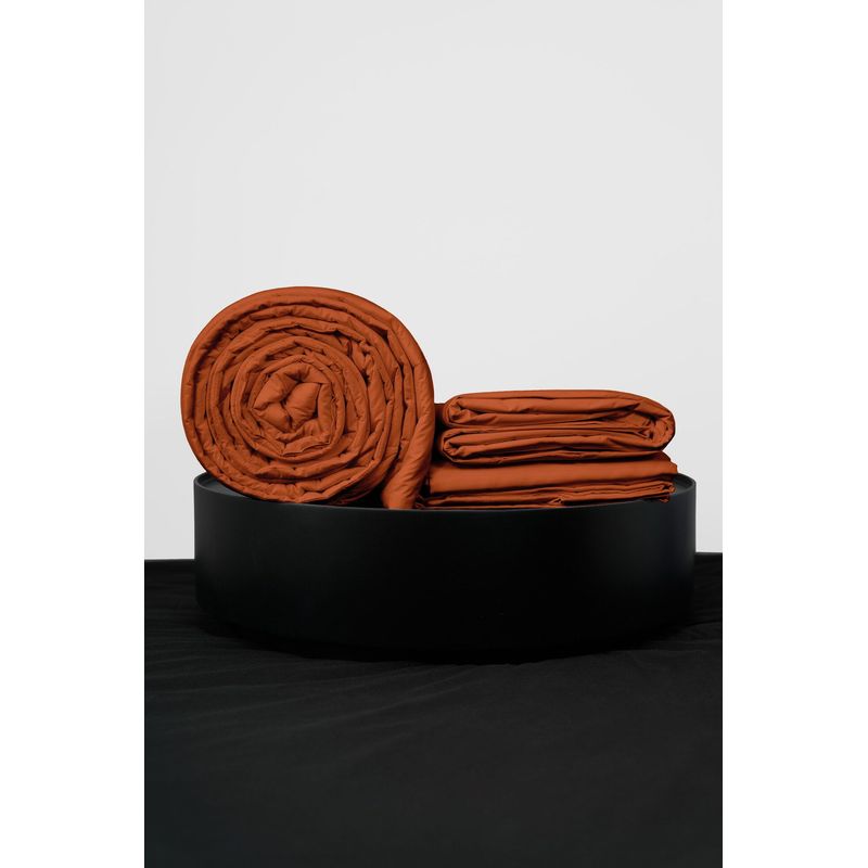 COBITEX HOME - Sábanas + Plumón Hipoalergénico + Funda Plumón 2 Plazas Ladrillo 100% Algodón