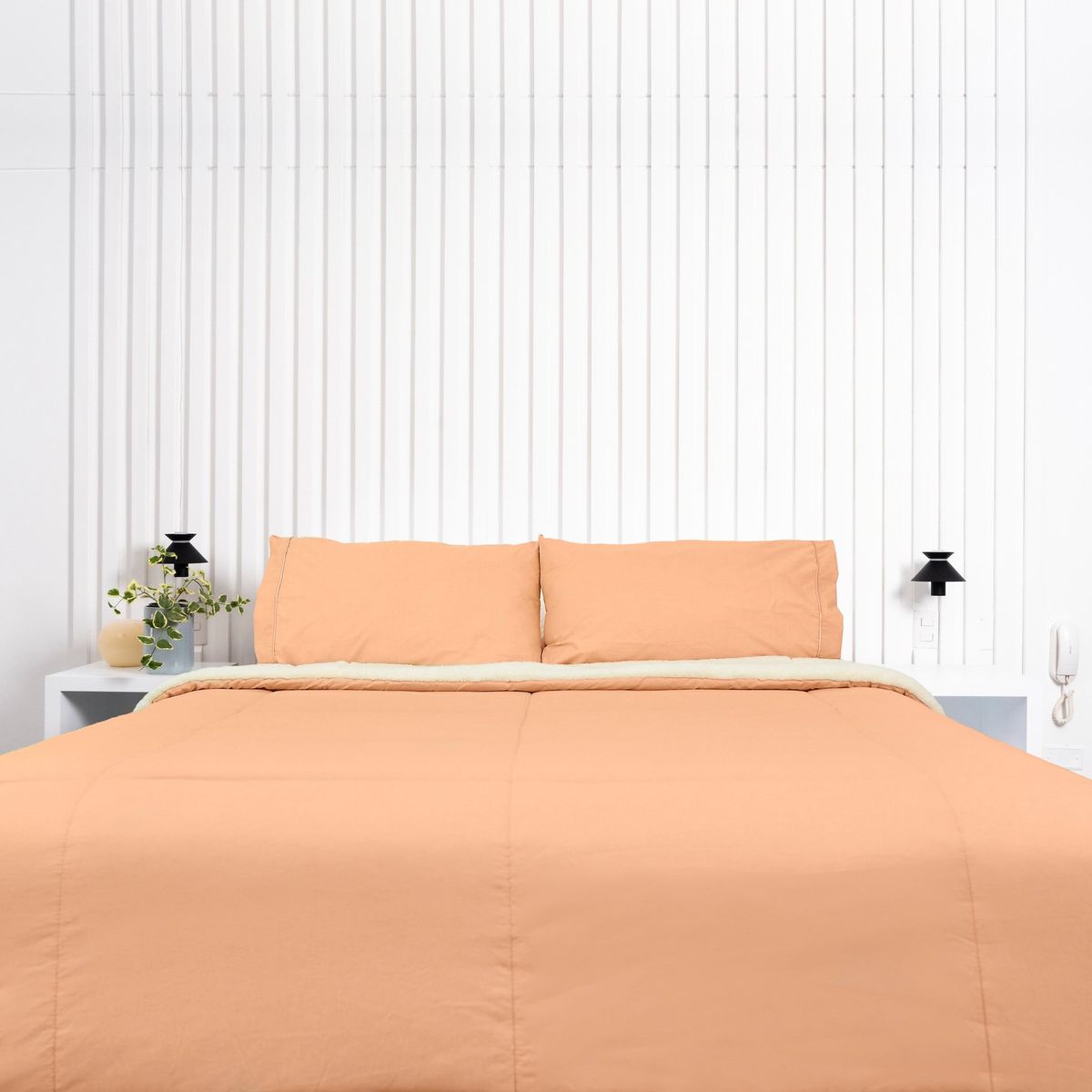 COBITEX HOME - Edredón Queen melón con reversible de corderito cobitex 100 algodón.