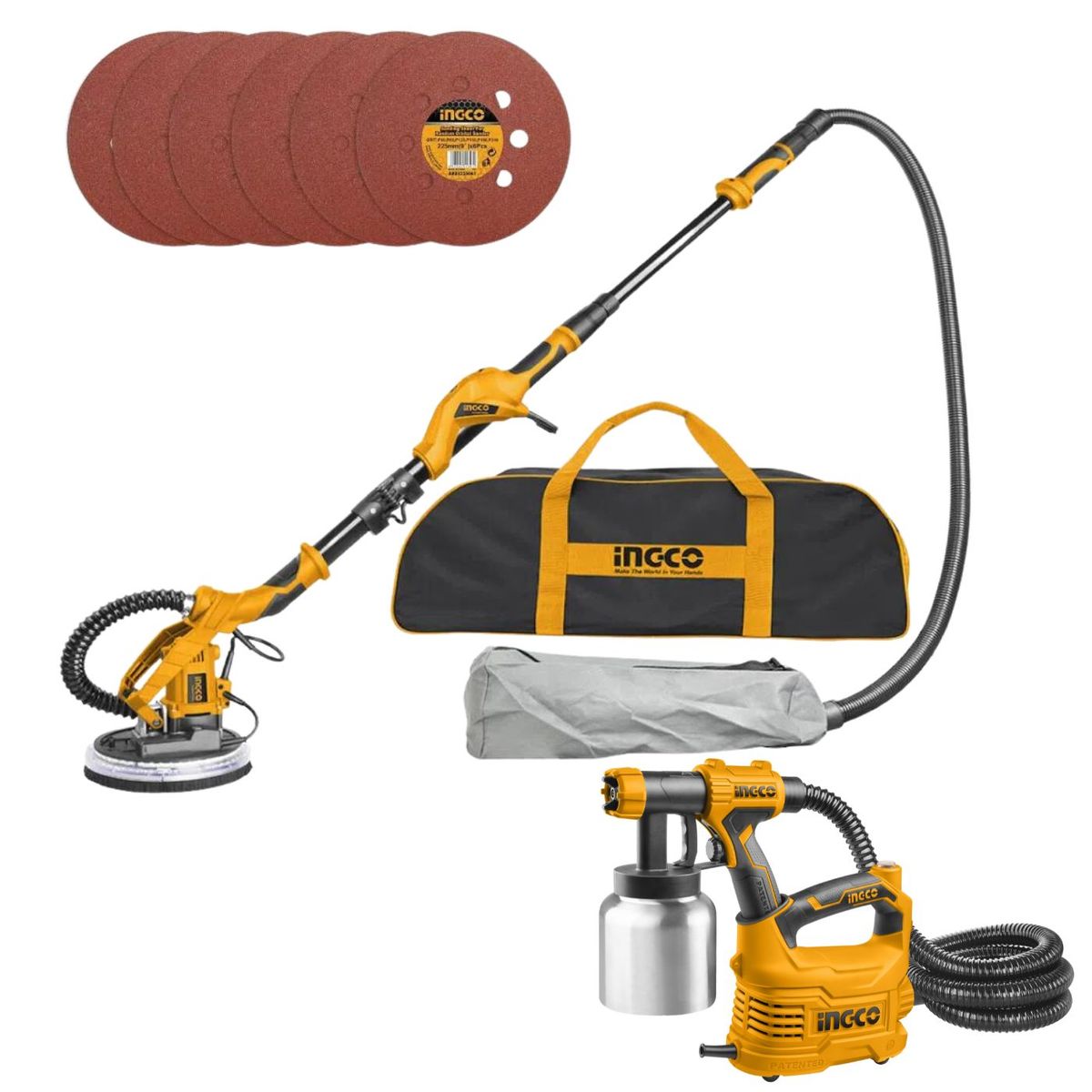 INGCO TOOLS - Lijadora de pared y techo Pistola para pintar vaso de aluminio Ingco