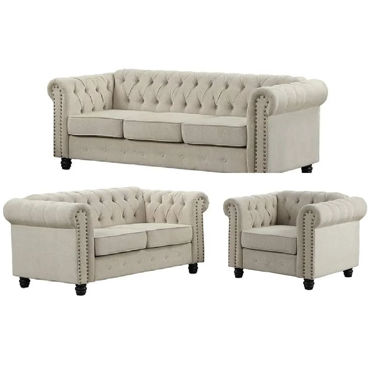 ALTO HOGAR - Juego de Sala Chesterfield 3 2 1 Beige