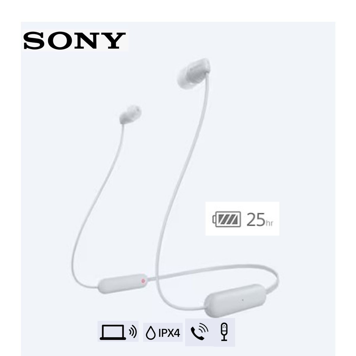 SONY - Audifonos Bluetooth Sony Wireless WI C100 Bateria 25hrs ipx4 Blanco