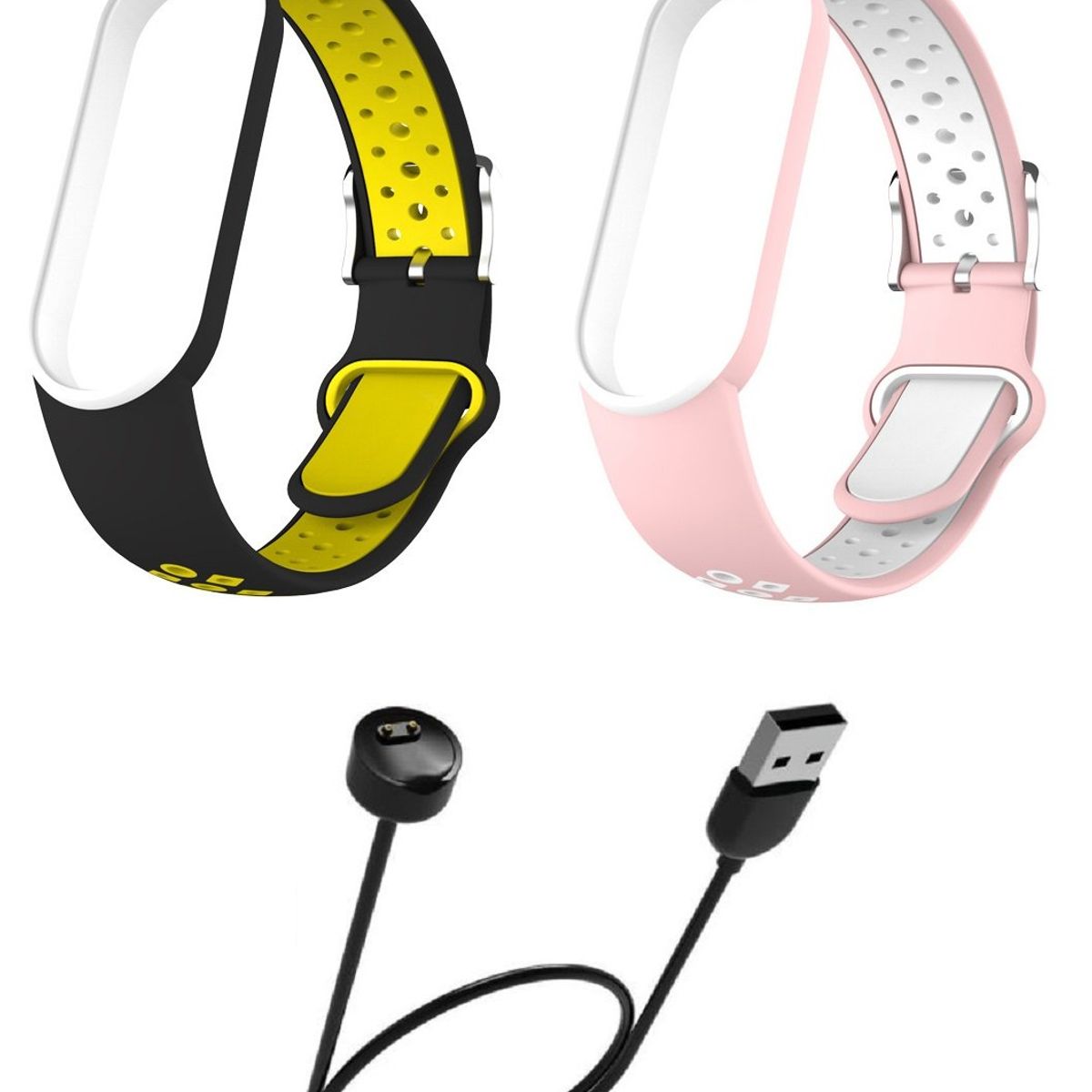 GENERICO - Correa Silicona con hebilla x 2 + cargador Xiaomi Mi Band 5 / 6