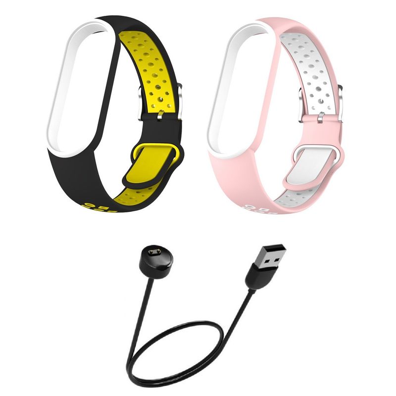 GENERICO - Correa Silicona con hebilla x 2 + cargador Xiaomi Mi Band 5 / 6