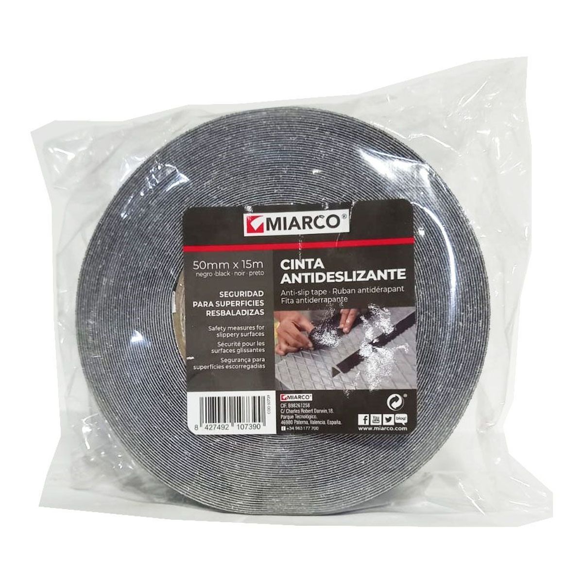GENERICO - Cinta Antideslizante o Antiderrapante Negro MIARCO 50mm x 15mt cabrasivo