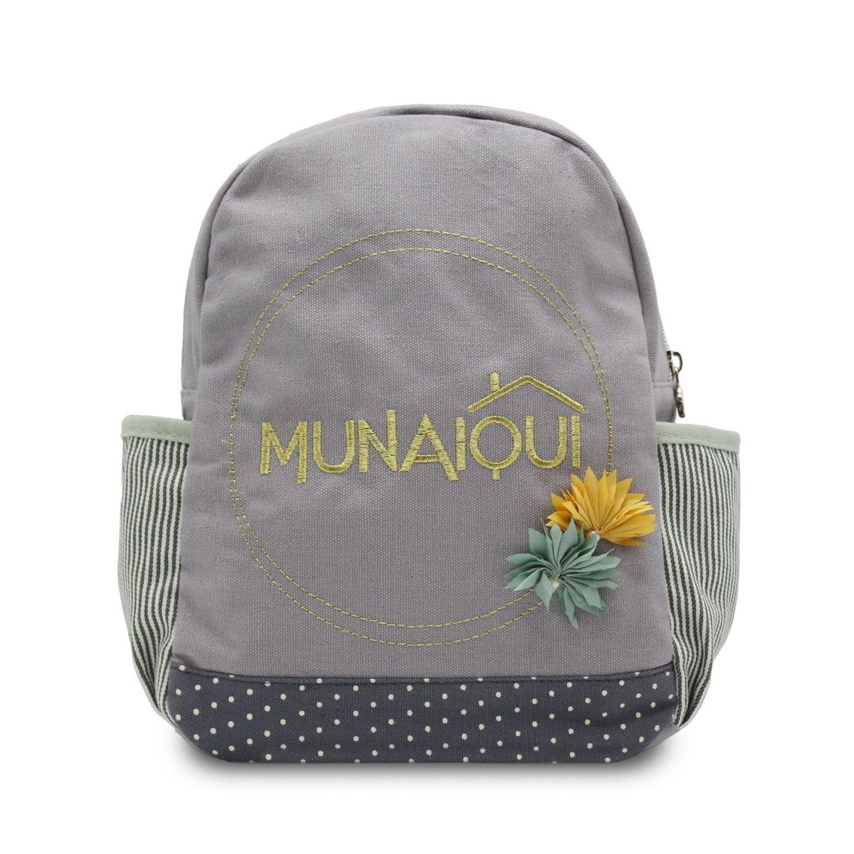 MUNAIQUI - Mochila Pequeña Fresh Flower Color Gris de lona algodonada
