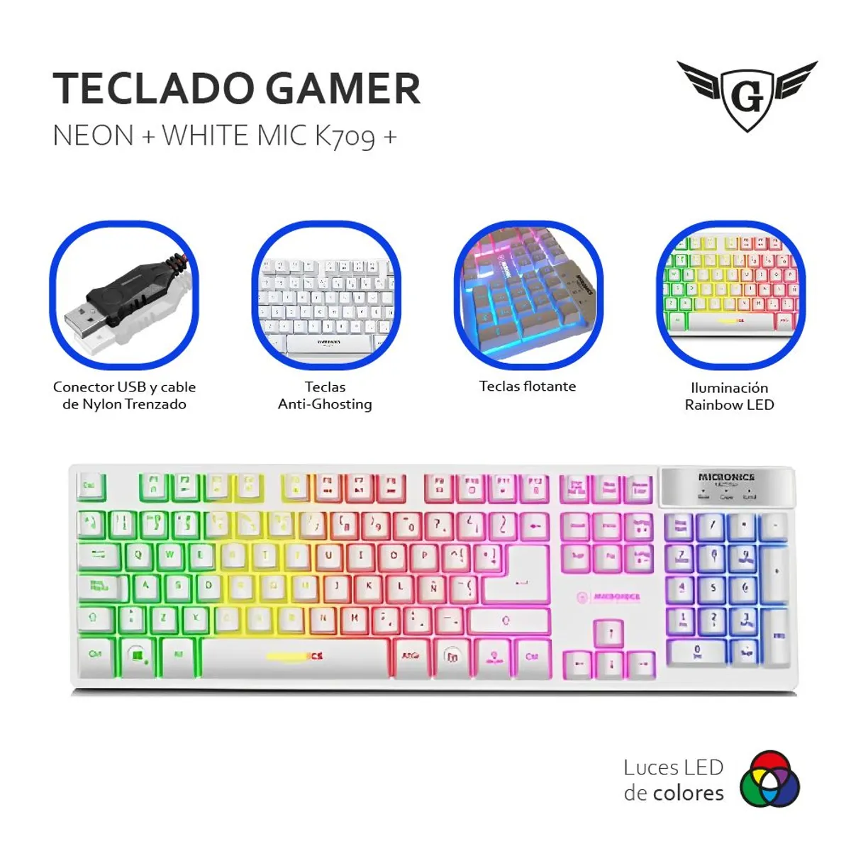 MICRONICS - Teclado Micronics Neon Mic 709w White