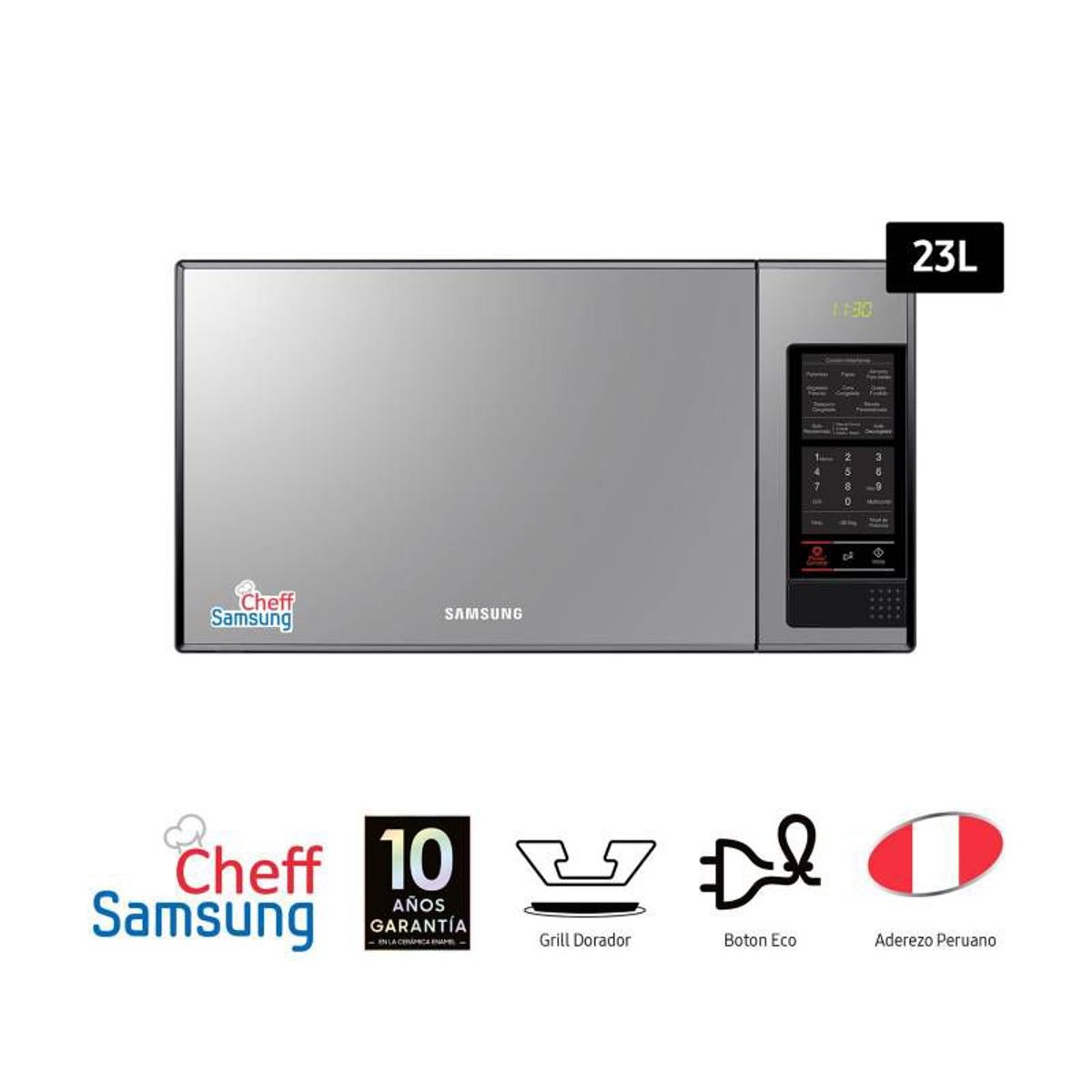 SAMSUNG - Microondas Samsung 23L con Dorador Mirror Look AGE83X