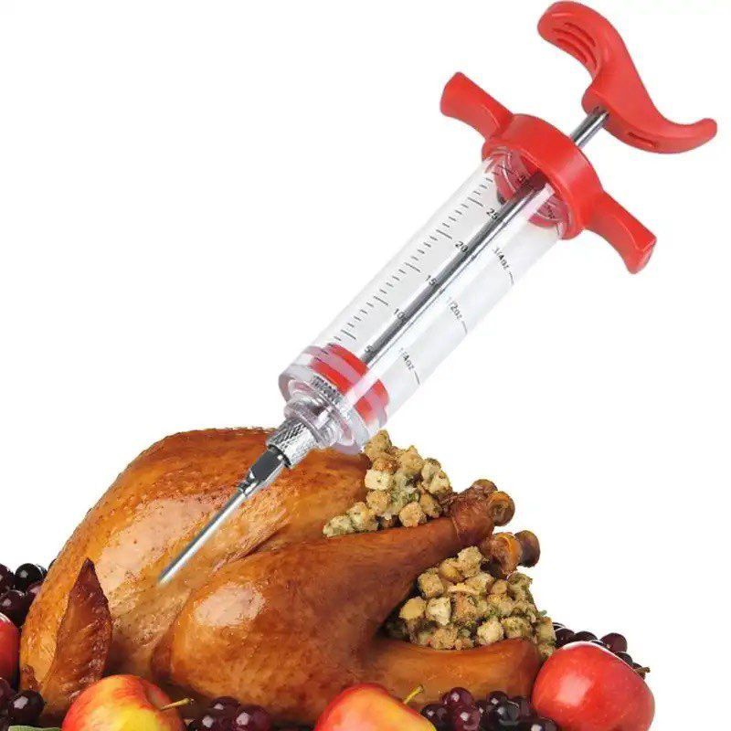 GENERICO - Jeringa de pavo herramientas de hornear inyector de condimentos carnes