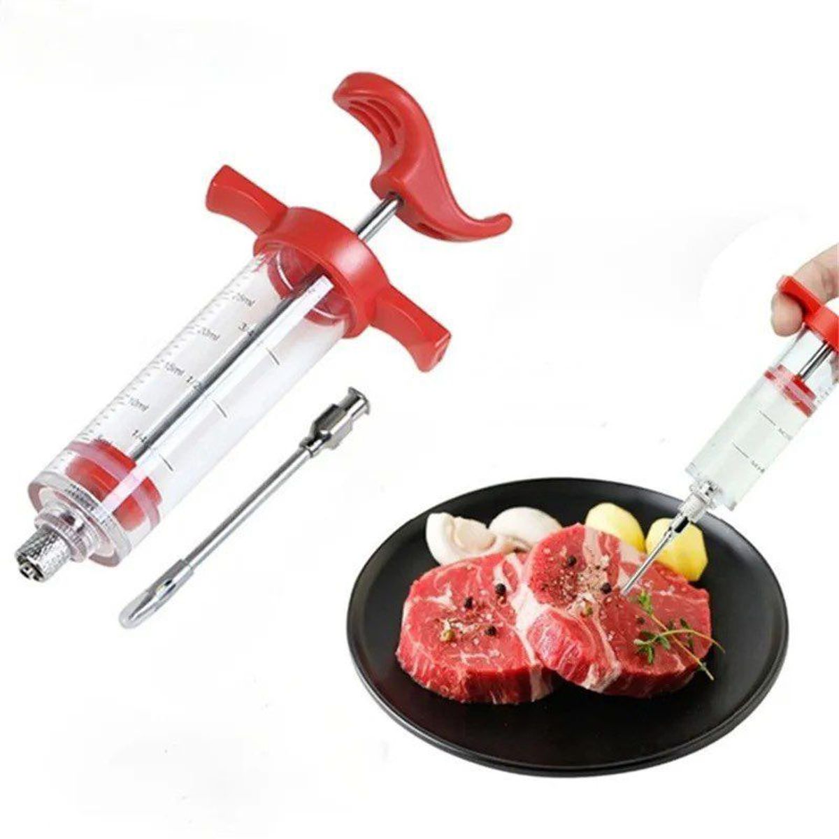 GENERICO - Jeringa de pavo herramientas de hornear inyector de condimentos carnes