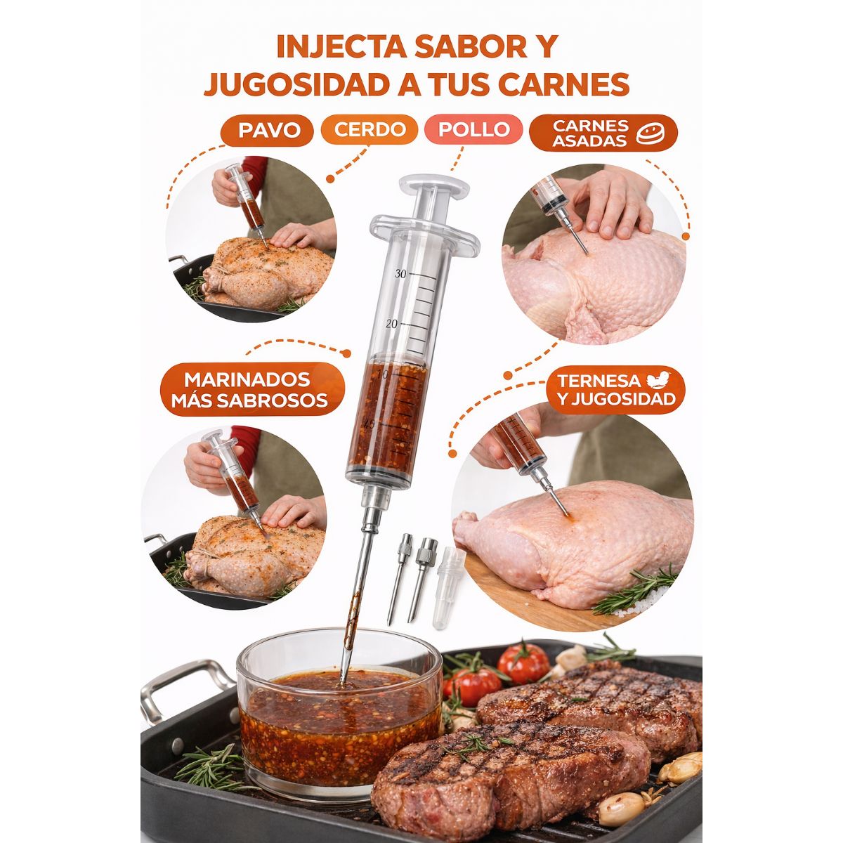 GENERICO - Inyector de Condimentos para Adobar Carnes y Aves