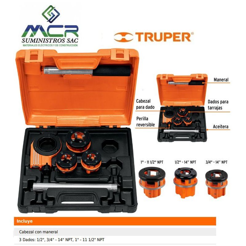 TRUPER - Juego de 4 tarrajas para tubo de 1/2" a 1" 13070 Truper