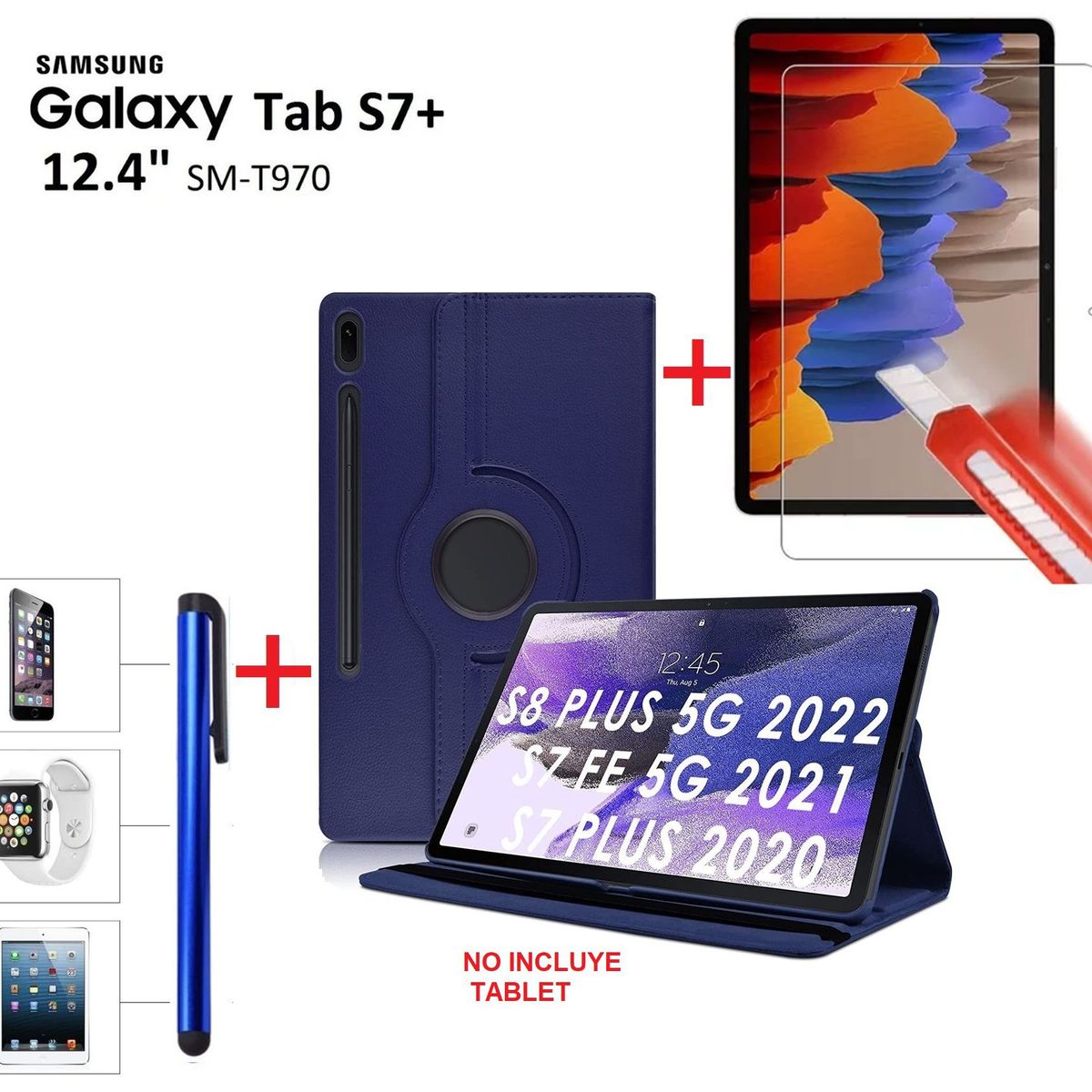 GENERICO - Funda + Mica + Lapiz para Samsung Tab S7+ Plus 12.4 SM-T970 Protector