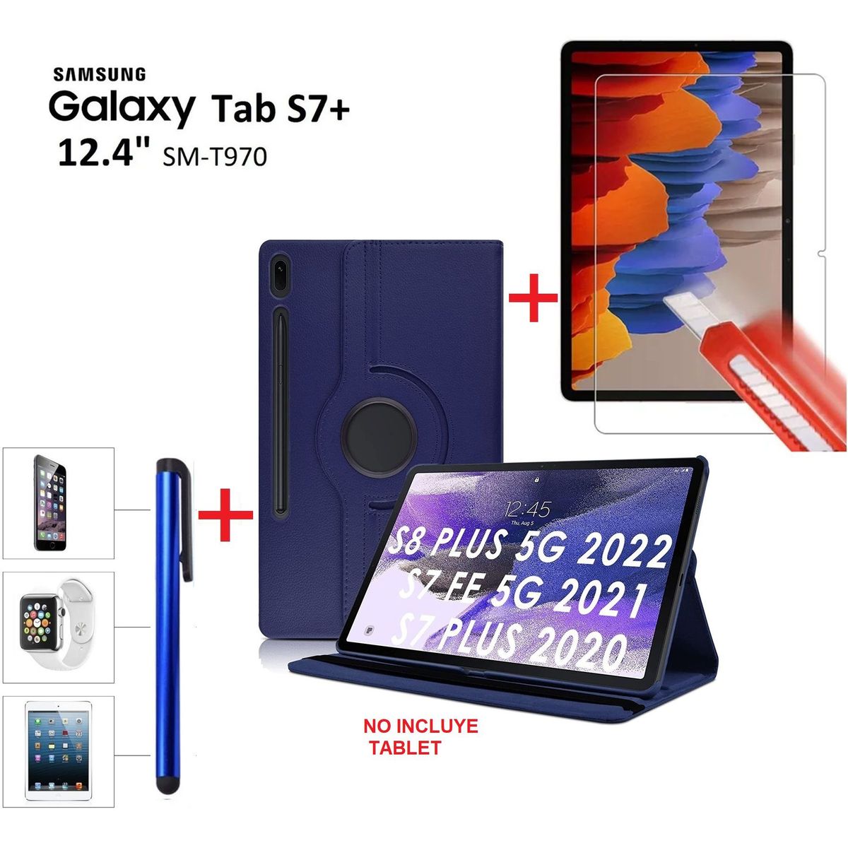 GENERICO - Funda + Mica + Lapiz para Samsung Tab S7+ Plus 12.4 SM-T970 Protector