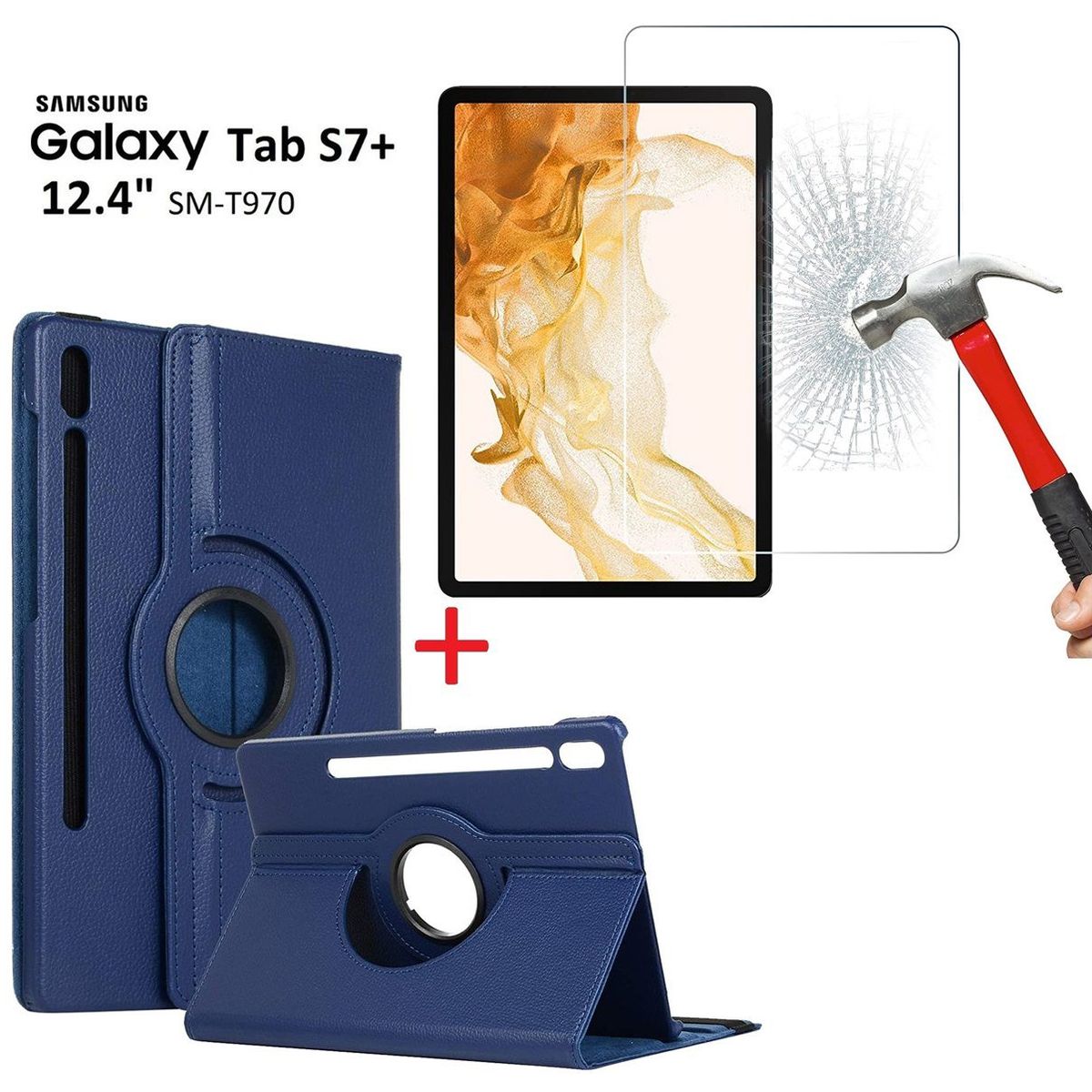 GENERICO - Funda Giratoria + Mica de Vidrio para Samsung Tab S7 Plus 12.4 SM-T970