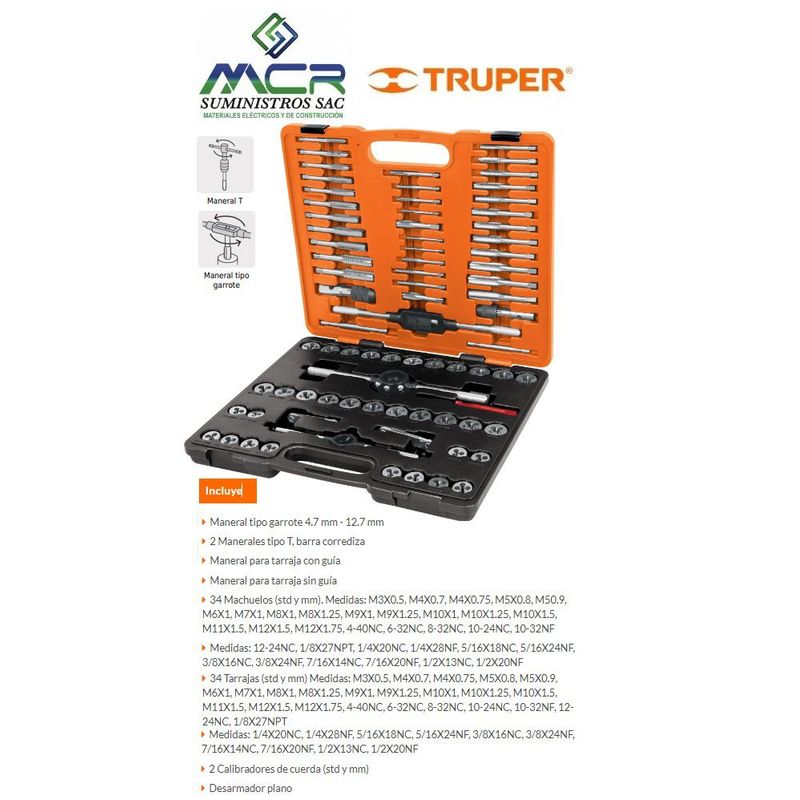 TRUPER - Juego de 76 piezas de machuelos y tarrajas 12443 Truper