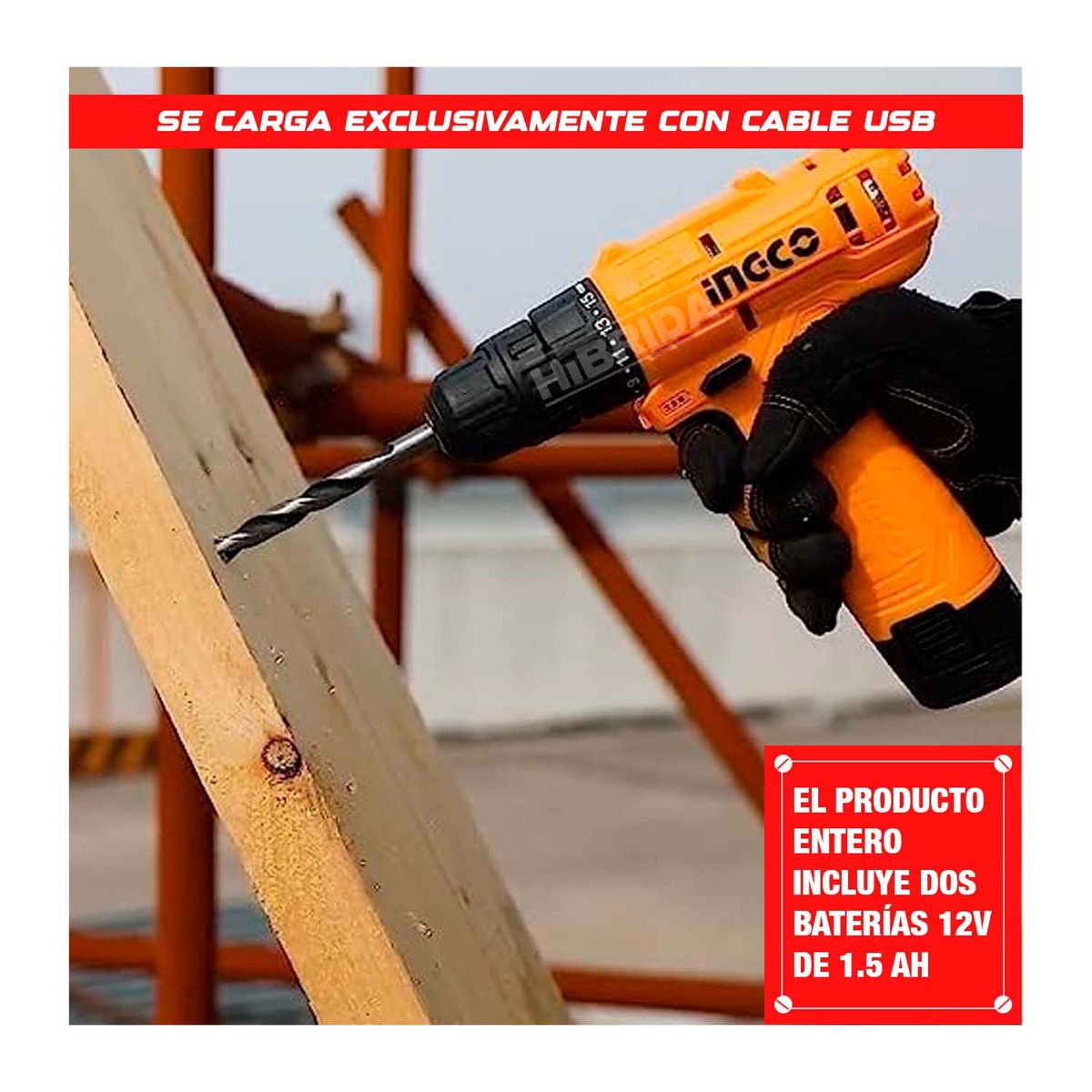 INGCO TOOLS - TALADRO ATORNILLADOR INALÁMBRICO CARGA USB TIPO C Y LINTERNA