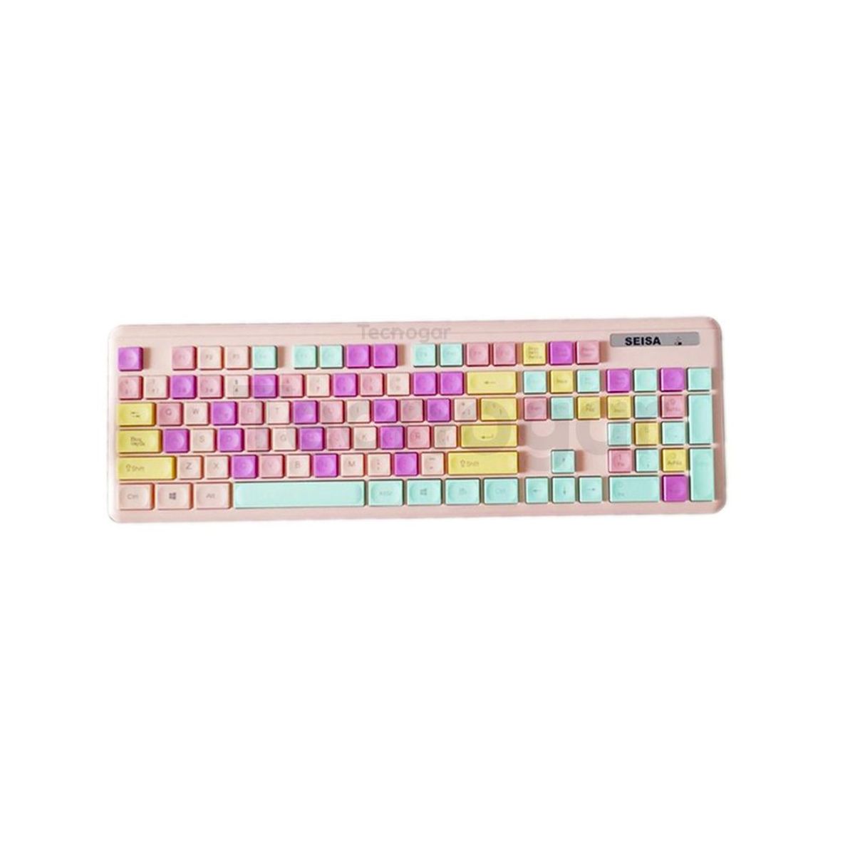 SEISA - Kit Teclado y Mouse Inalámbrico Rosado Multicolor para PC DN-C400