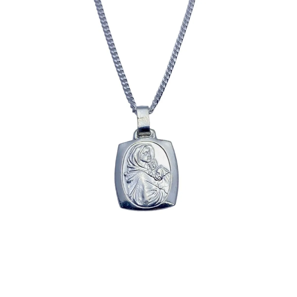 SANTORAL - Dije Doble Cara - Virgen y Niño - Jesús con Cadena - Plata