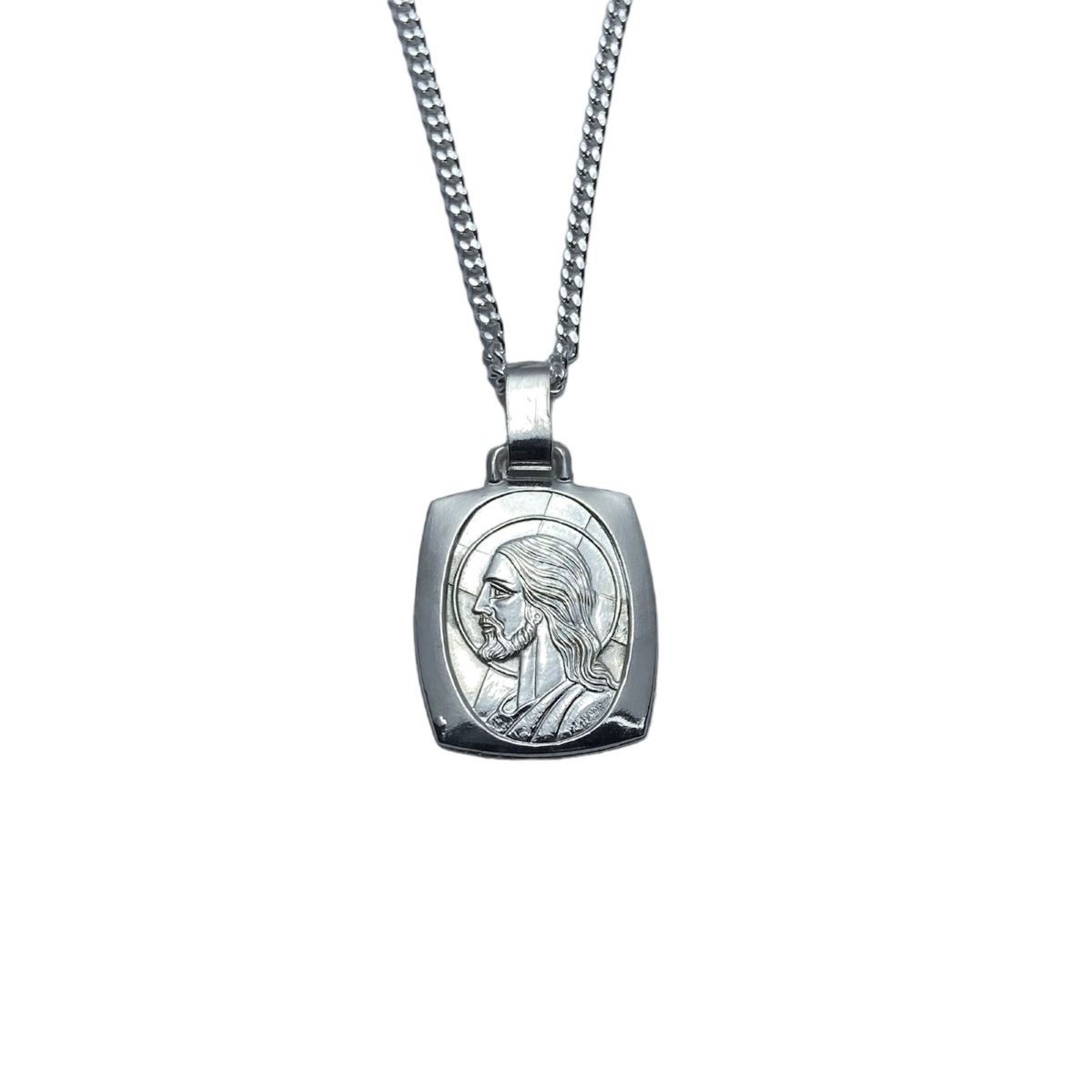 SANTORAL - Dije Doble Cara - Virgen y Niño - Jesús con Cadena - Plata