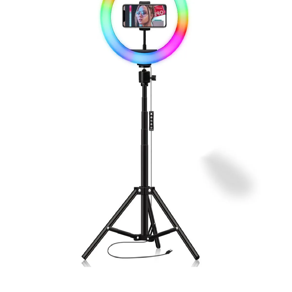 GENERICO - Aro Luz Led 26 cm RGB colores + Trípode 2.10 Metros