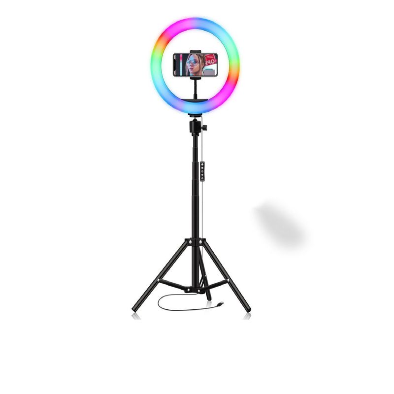 GENERICO - Aro Luz Led 26 cm RGB colores + Trípode 2.10 Metros