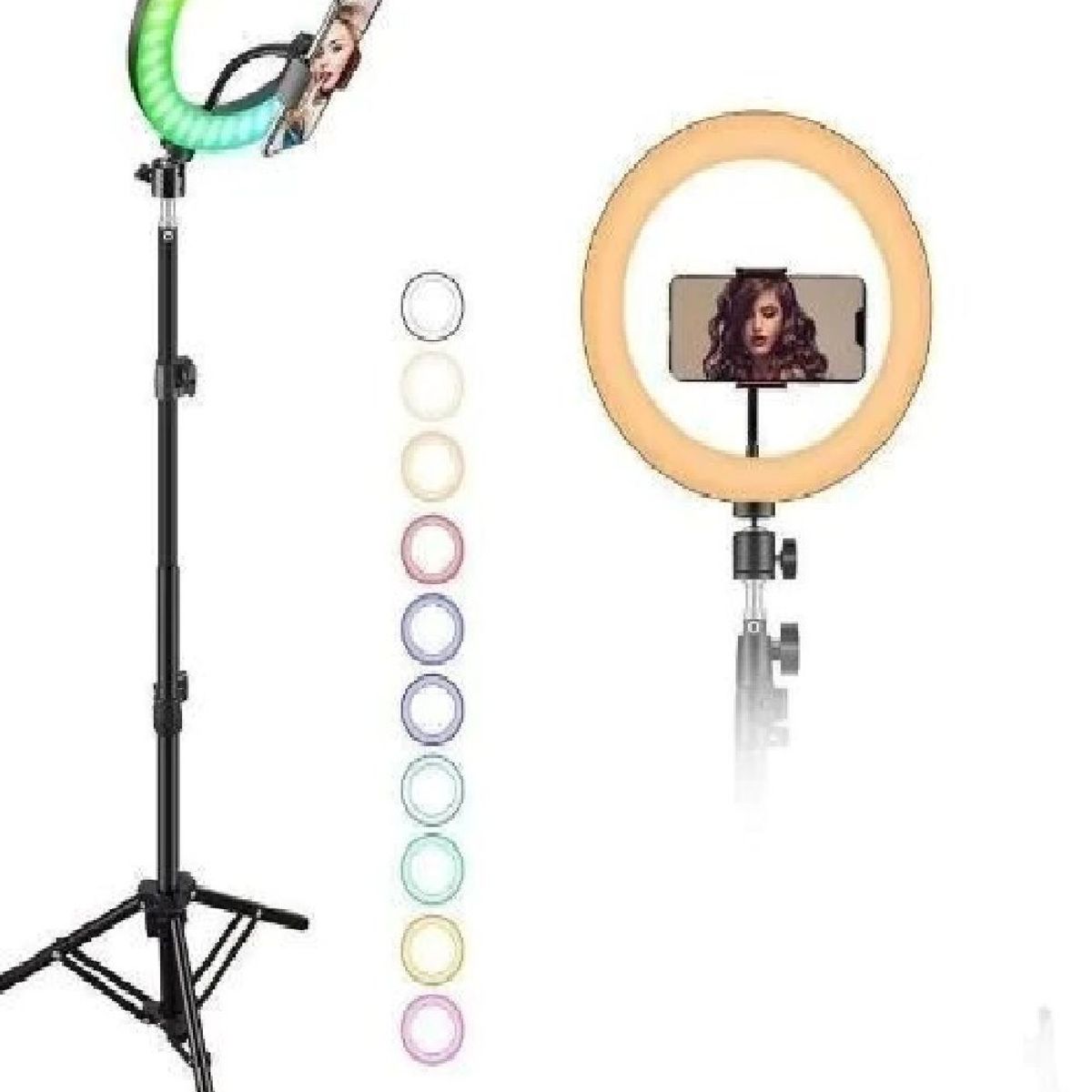 GENERICO - Aro Luz Led 26 cm RGB colores + Trípode 2.10 Metros