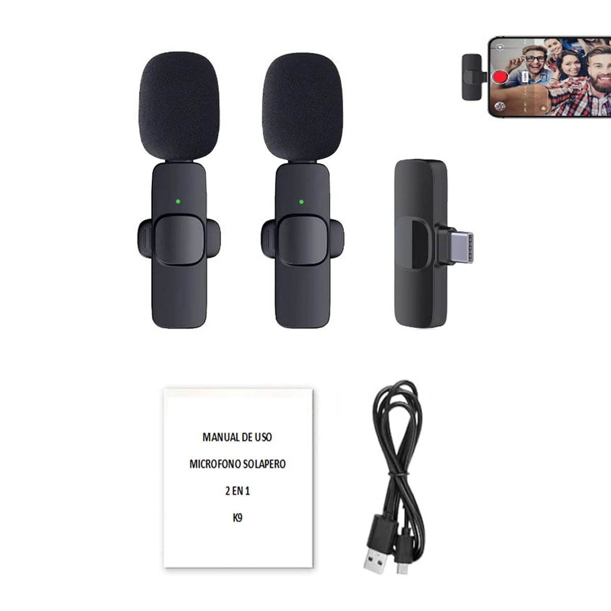 OEM - Micrófonos Inalámbricos solaperos 2 en 1 K9 Tipo C
