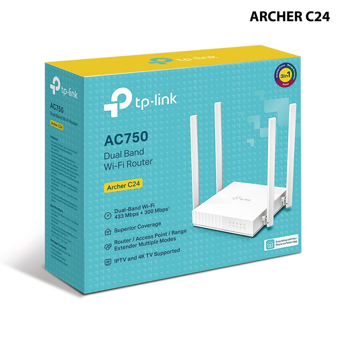 TP LINK - TP-LINK ROUTER AC750, 4 ANTENAS, 2 PUERTOS F.E. (ARCHER C24)