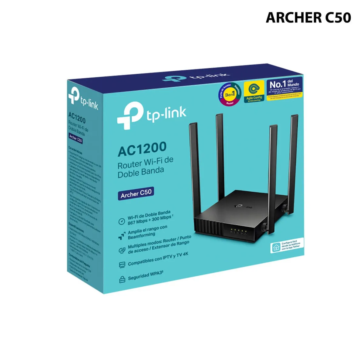 TP LINK - TP-LINK ROUTER AC1200, 4 ANTENAS, 4 PUERTOS F.E. (ARCHER C50)