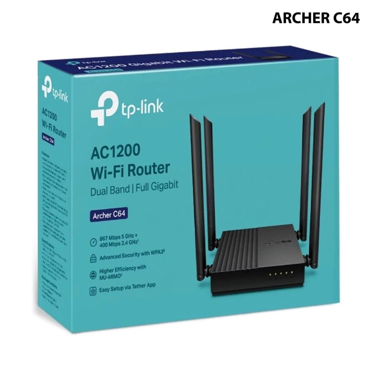 TP LINK - TP-LINK ROUTER AC1200, 4 ANTENAS, 4 PUERTOS GB (ARCHER C64)