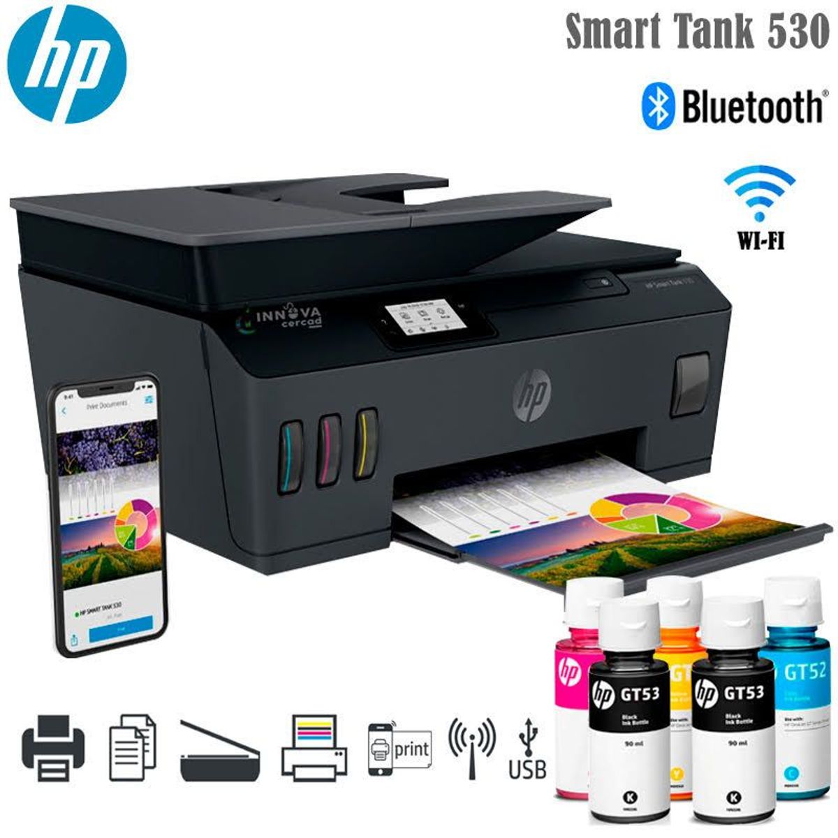 HP - Impresora Multifuncional HP Smart Tank 530 ADF Wifi Bluetooth
