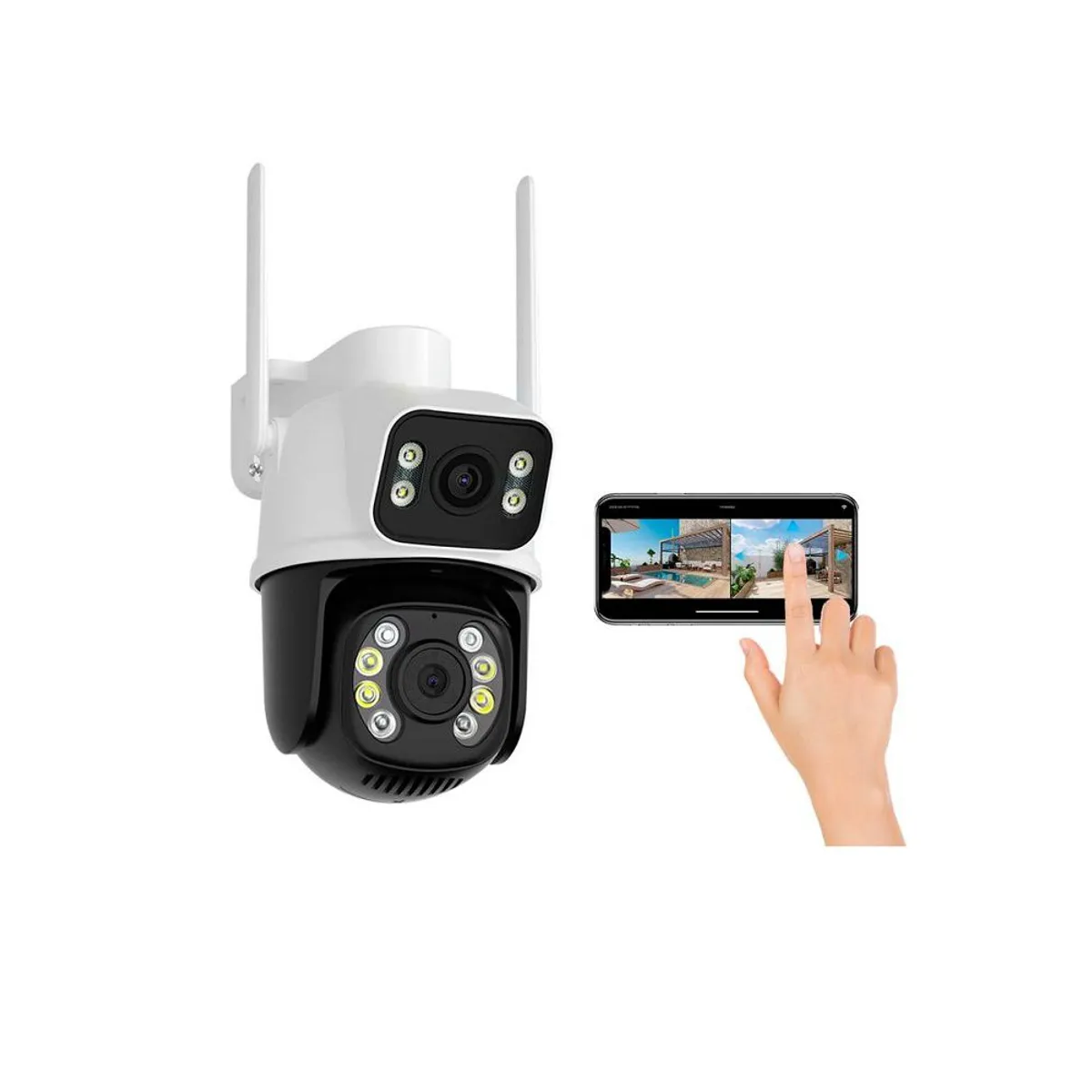 GENERICO - Cámara IP A28B Wifi Ptz Doble Lente 360 Exterior Sirenas Alarma