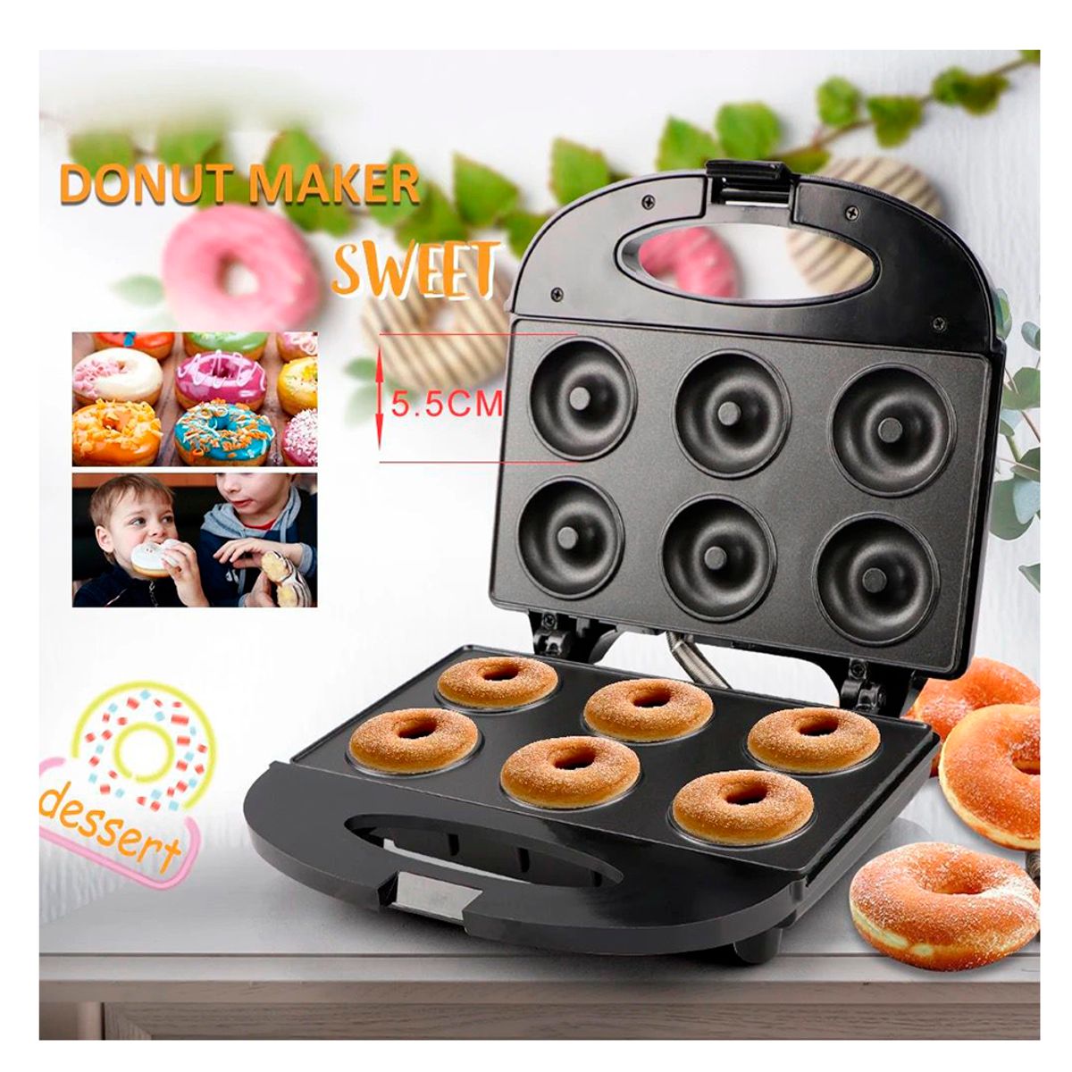 RAFF - Máquina para Hacer Donuts Maker Horno 6 Rosquillas RAF R-588
