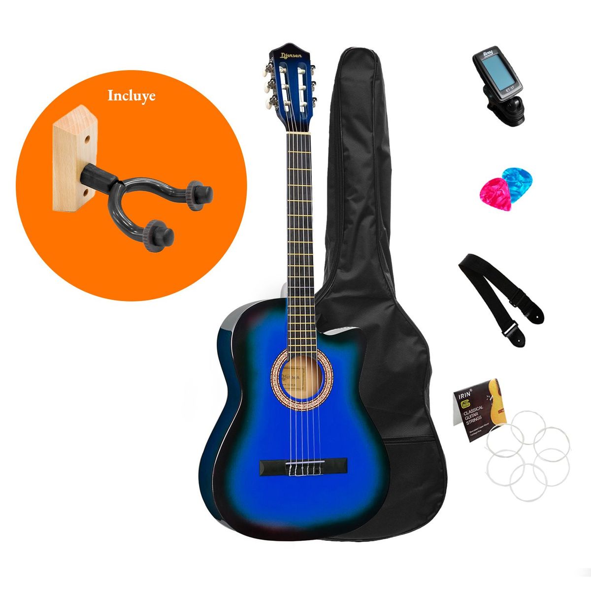 DJERSEN - Pack Guitarra Acústica Azul Djersen con Parante